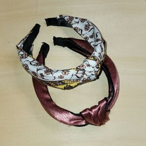 2 Headbands, 1 Floral Brown & Yellow Print, & 1 Metallic Blush and Black NWOT